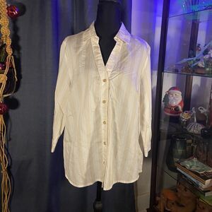 Women's Linen Blouse by Yest Sz 8 NWT White Stripes Buttons Long Sleeve